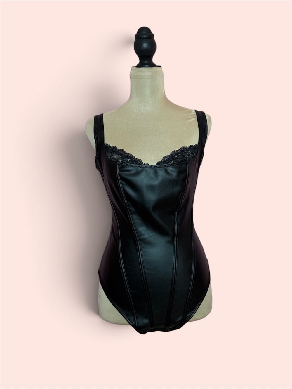 Black Satin Lace-Trim Sleeveless Bodysuit